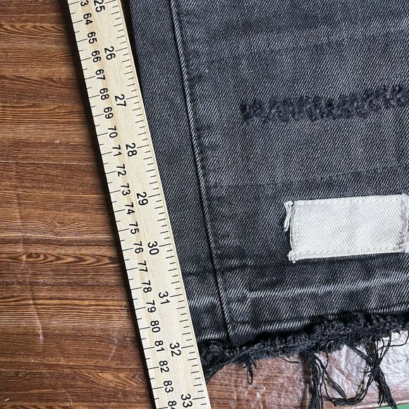 MNML Black Distressed Jeans Rope Drawstring Patches Size 34x32 Cotton Button Fly - Picture 7 of 7